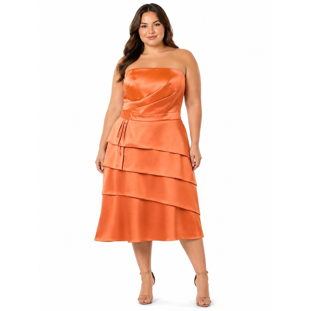 After Six Clementine Orange Strapless Tiered Satin Dress Size 14